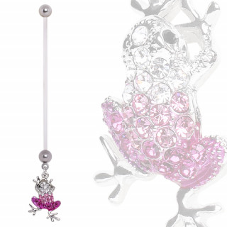 Piercing nombril de grossesse grenouille  strass clairs et roses