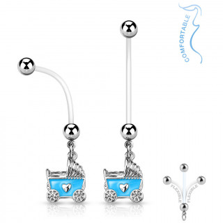 Piercing nombril de grossesse  poussette bleue