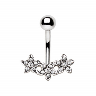 Piercing nombril dlicat trio de fleurs strass