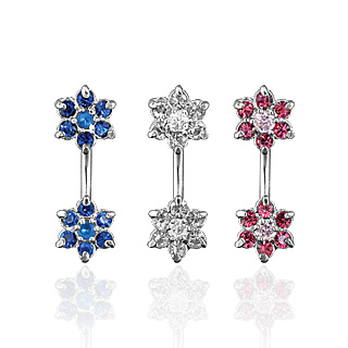 Piercing nombril deux fleurs serties