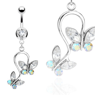 Piercing nombril deux papillons reli�s sertis