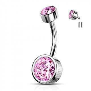 Piercing nombril disques strass (filetage interne) - Rose