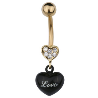 Piercing nombril dor  coeur serti et coeur love