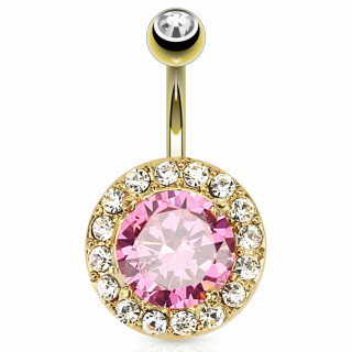 Piercing nombril dor  pierre rose cercle de pierres claires
