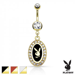 Piercing nombril dor  portrait lapin Playboy sur cadre oval