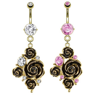 Piercing nombril dor bouquet de roses lgantes