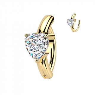 Piercing nombril dor  charnire avec coeur zirconium