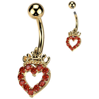 Piercing nombril dor  coeur de zirconiums couronn