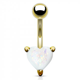 Piercing nombril dor  coeur d'opale blanche