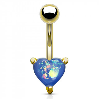 Piercing nombril dor  coeur d'opale bleue