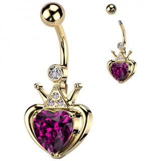 Piercing nombril dor  coeur rose couronn