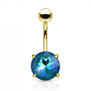 Piercing nombril dor  cristal rond facett - Bleu Aqua