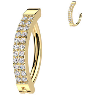 Piercing nombril dor� � double ligne de zirconiums (� charni�re)