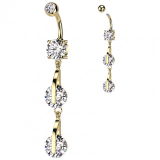 Piercing nombril doré double pendentif zirconium