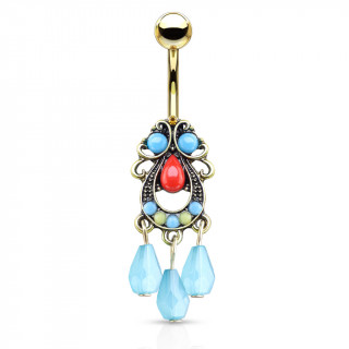 Piercing nombril dor et perl style vintage  pendants