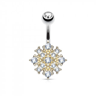 Piercing nombril dor toile clatante pave de strass