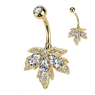Piercing nombril dor� � feuille d'�rable scintillante