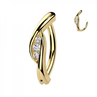 Piercing nombril dor feuille stylise sertie ( charnire)