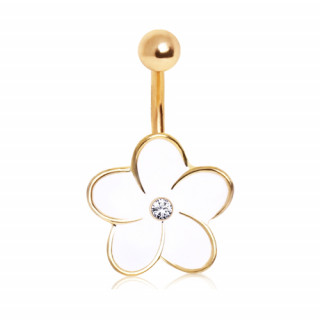 Piercing nombril dor  fleur emaille blanche  strass