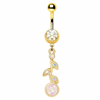 Piercing nombril doré à fleur d'opale en pendentif