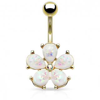 Piercing nombril dor fleur  ptales d'opale et strass