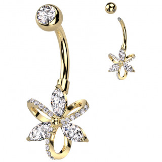 Piercing nombril dor fleur  ptales zirconiums et boucles paves