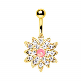 Piercing nombril doré fleur sertie à 12 pétales