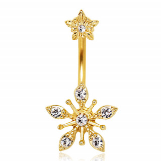 Piercing nombril dor  flocons de neige sertis