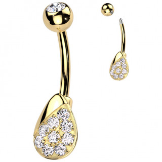 Piercing nombril dor  goutte design pave de zirconiums