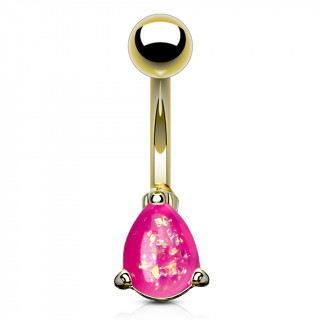 Piercing nombril dor  goutte d'opale rose