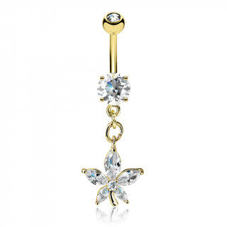 Piercing nombril dor  jolie fleur en pendentif