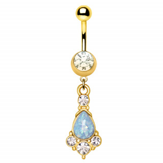 Piercing nombril dor  larme d'opale en pendentif