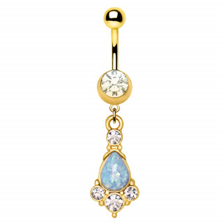 Piercing nombril doré à larme d'opale en pendentif