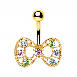 Piercing nombril dor noeud papillon  strass multicolores