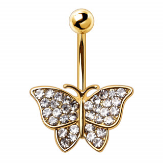 Piercing nombril dor papillon  ailes habilles de zirconium