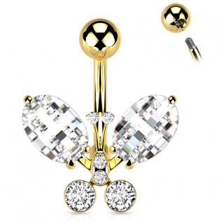 Piercing nombril Dor papillon de zirconiums tincelants