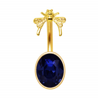 Piercing nombril dor  papillon et pierre bleu saphir