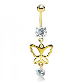 Piercing nombril dor  papillon et strass suspendus