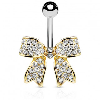 Piercing nombril dor ruban pav de cristaux clairs