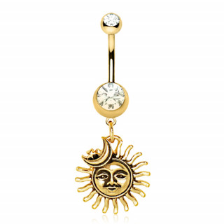 Piercing nombril dor  soleil, lune et toile