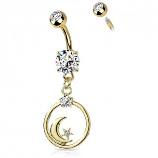 Piercing nombril Dor strass  lune et toile cercles