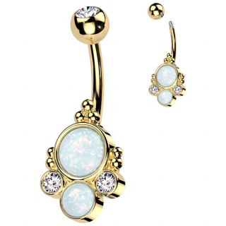 Piercing nombril dor style miroir ancien perl  zirconiums et opales