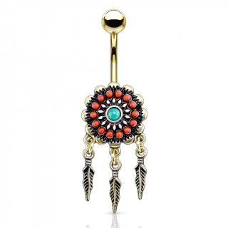 Piercing nombril dor style Tribal  plumes