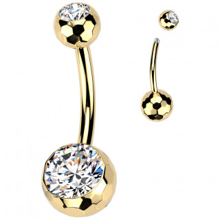 Piercing nombril dor� Titane � boules facett�es serties
