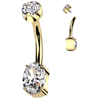 Piercing nombril doré Titane à zirconiums en rond et oval