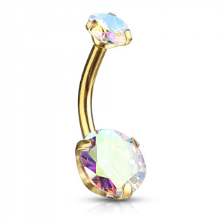 Piercing nombril doré à zirconiums ronds (filetage interne) - Aurore Boréale