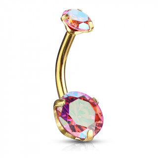 Piercing nombril doré à zirconiums ronds (filetage interne) - Aurore Boréale Rose