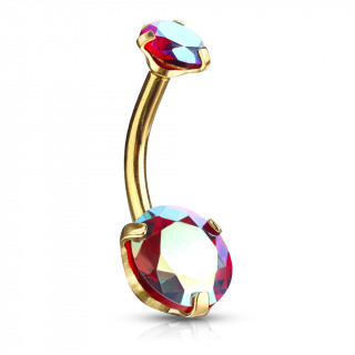 Piercing nombril doré à zirconiums ronds (filetage interne) - Aurore Boréale Rouge