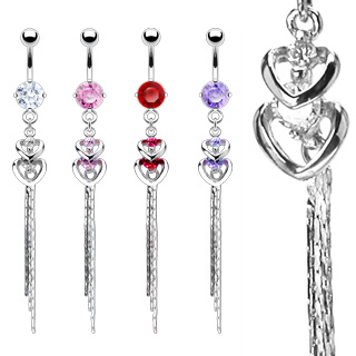 Piercing nombril double-coeur et chanes