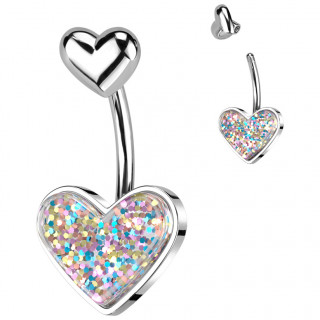 Piercing nombril double-coeur  paillettes